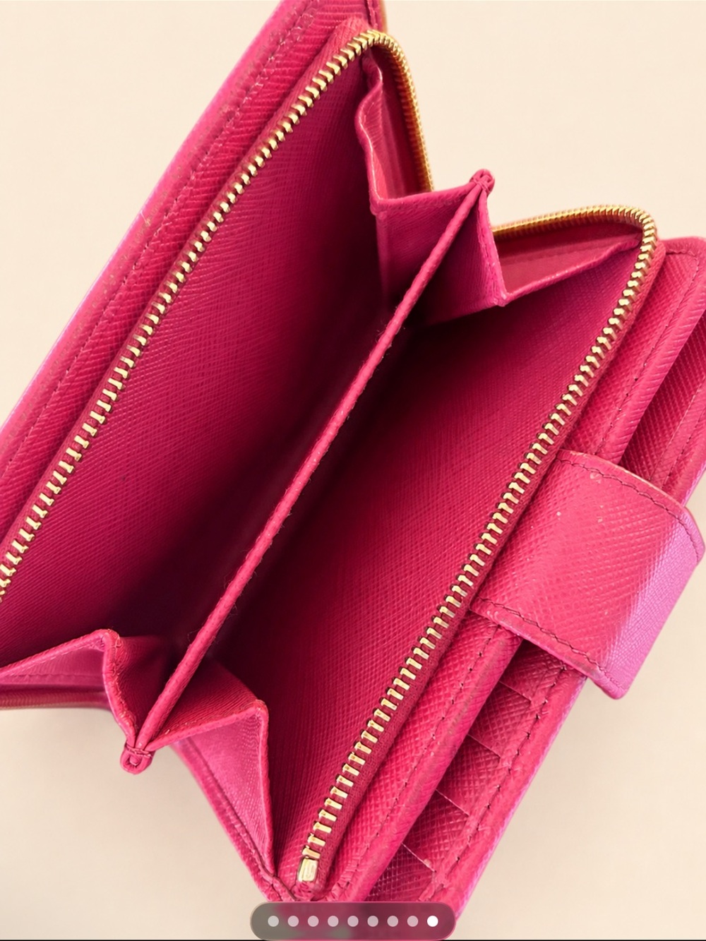 Prada Pink Saffiano Leather medium size Zip Wallet with Gold Logo - Picture 7 of 10